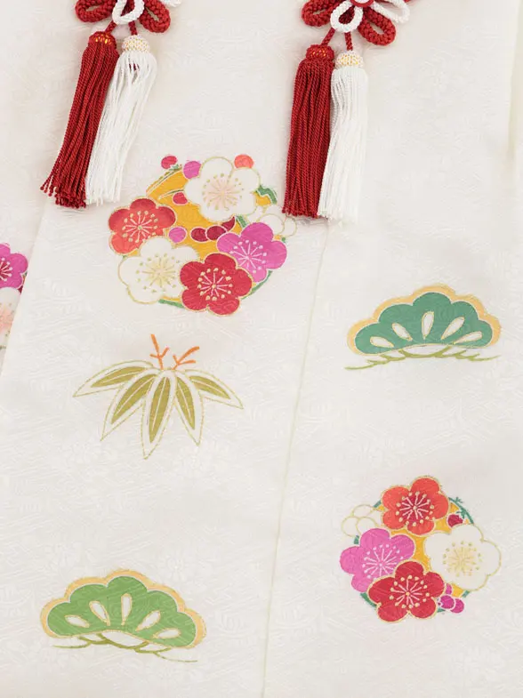 七五三レンタル(3歳女児被布)S026【正絹】白地松竹梅×薄紫橘