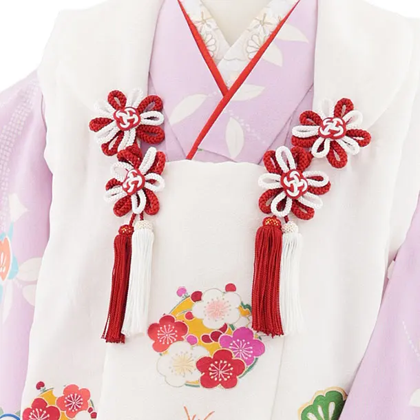 七五三レンタル(3歳女児被布)S026【正絹】白地松竹梅×薄紫橘