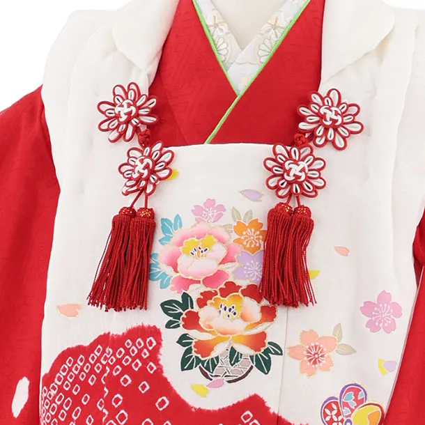 七五三レンタル(3歳女児被布)S027【正絹】白地花籠×赤地鞠