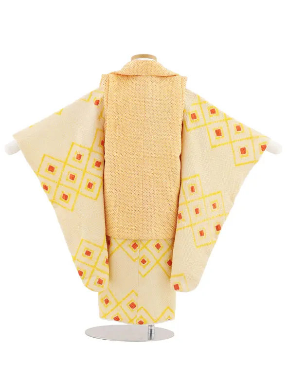 七五三レンタル(3歳女児被布)S028【正絹】薄オレンジ×ベージュ絞り柄