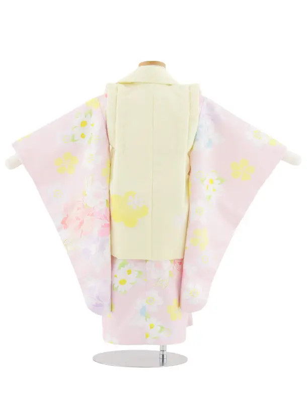 七五三レンタル(3歳女児被布)S043 黄×ピンク 花模様