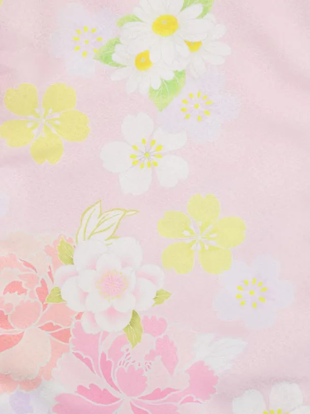 七五三レンタル(3歳女児被布)S043 黄×ピンク 花模様