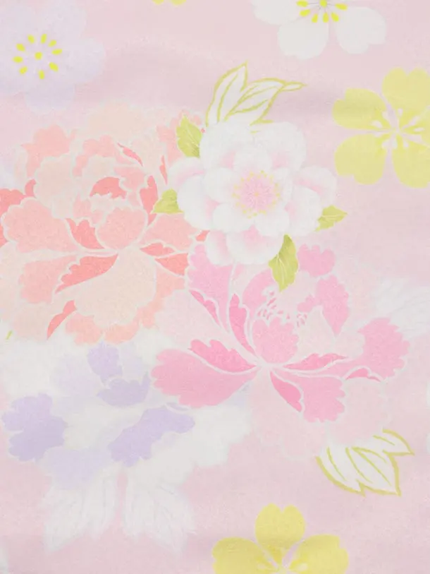 七五三レンタル(3歳女児被布)S043 黄×ピンク 花模様