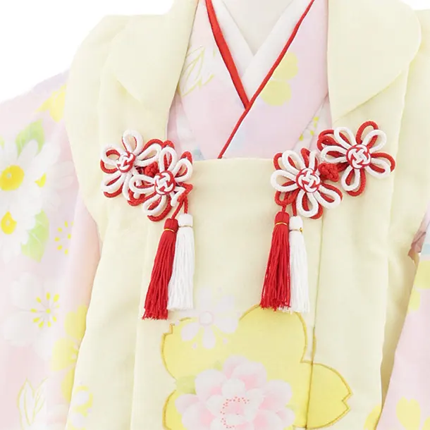 七五三レンタル(3歳女児被布)S043 黄×ピンク 花模様