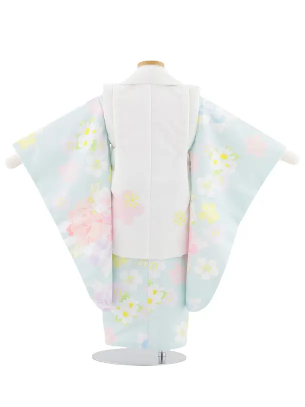 七五三レンタル(3歳女児被布)S046 白×水色 花模様