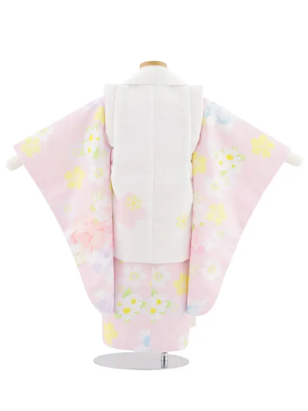 七五三レンタル(3歳女児被布)S047 白×ピンク 花模様