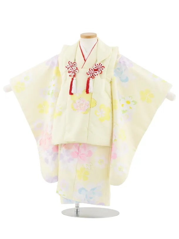 七五三レンタル(3歳女児被布)S048 黄色 花模様