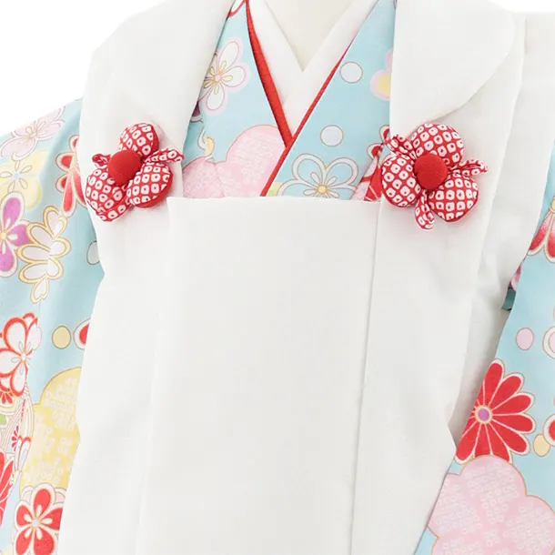 七五三レンタル(3歳女児被布)S050 白地×水色 鞠と花