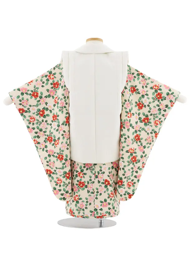 七五三レンタル(3歳女児被布)S052 オフホワイト×ベージュ椿