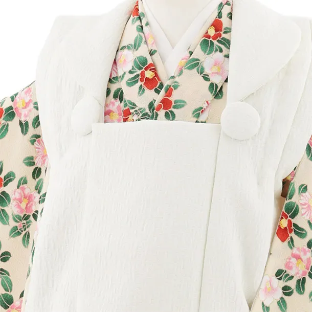 七五三レンタル(3歳女児被布)S052 オフホワイト×ベージュ椿