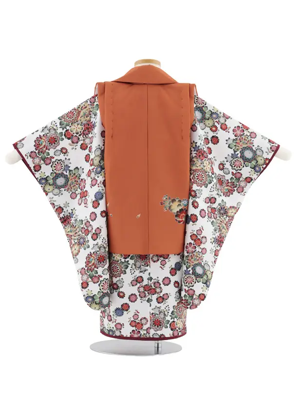 七五三レンタル(3歳女児被布)S053 オレンジ×白地小花