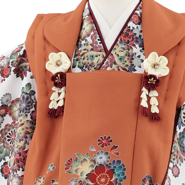 七五三レンタル(3歳女児被布)S053 オレンジ×白地小花