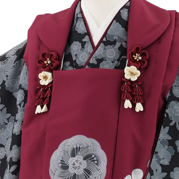 七五三レンタル(3歳女児被布)S054 ボルドー梅×グレー小花