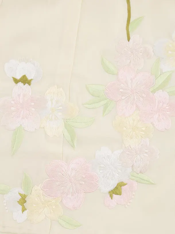 七五三レンタル(3歳女児被布)S055 薄黄ベージュ 刺繍 桜