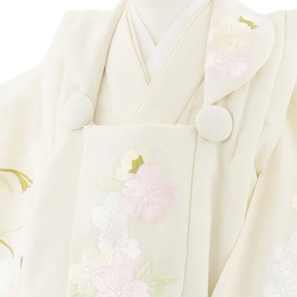 七五三レンタル(3歳女児被布)S055 薄黄ベージュ 刺繍 桜