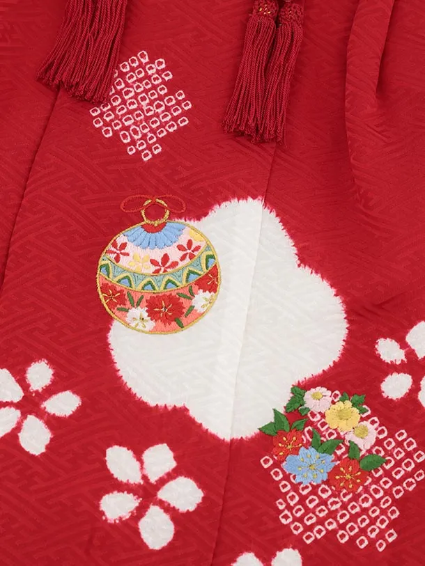 七五三レンタル(3歳女児被布)S059【正絹】赤地刺繍鞠×赤絞り