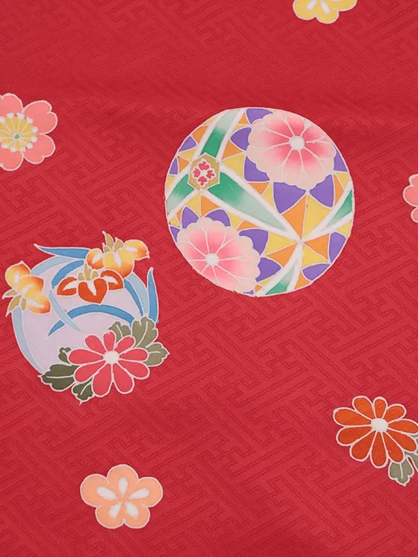 七五三レンタル(3歳女児被布)S062【正絹】白 犬張り子×赤鞠花