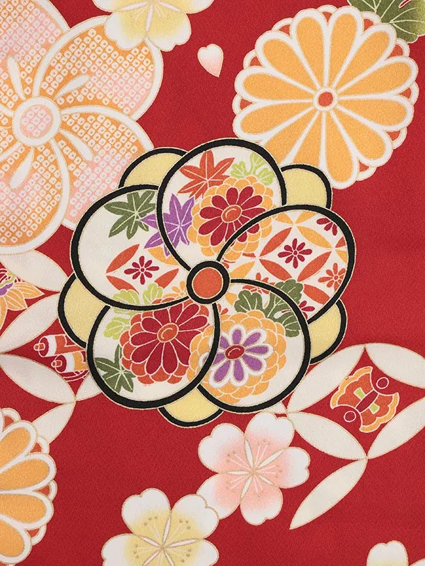 七五三レンタル(3歳女児被布)S065 ベージュ刺繍 桜鞠×赤ねじり梅