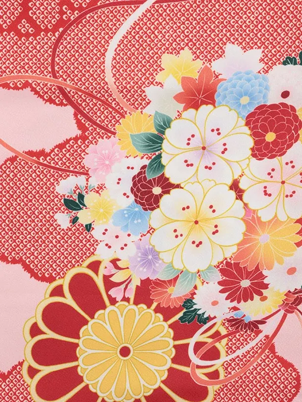 七五三レンタル(3歳女児被布)S067 ピンク刺繍 桜鞠×ピンク薬玉菊