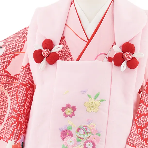 七五三レンタル(3歳女児被布)S067 ピンク刺繍 桜鞠×ピンク薬玉菊