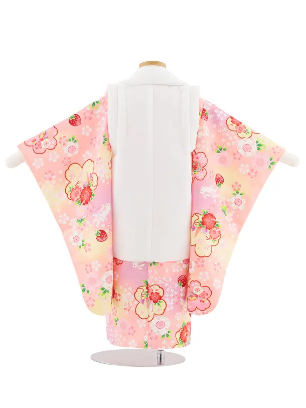 七五三レンタル(3歳女児被布)S069 白刺繍桜鞠×淡ピンク桜兎いちご