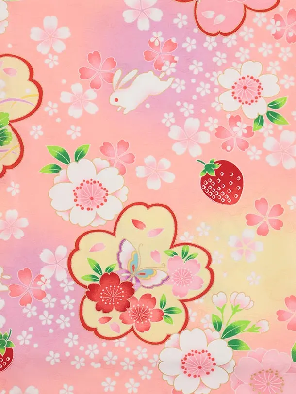 七五三レンタル(3歳女児被布)S069 白刺繍桜鞠×淡ピンク桜兎いちご
