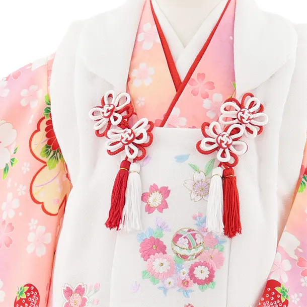 七五三レンタル(3歳女児被布)S069 白刺繍桜鞠×淡ピンク桜兎いちご