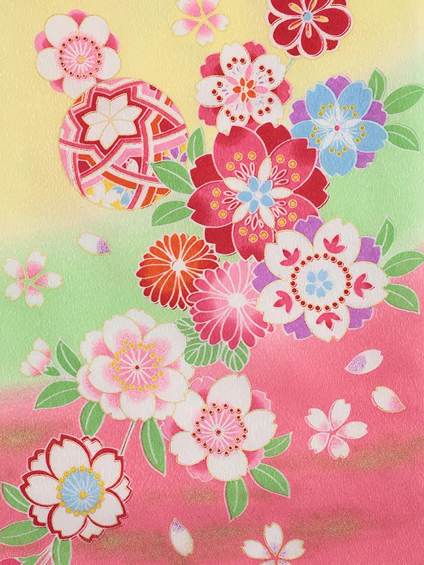 七五三レンタル(3歳女児被布)S073 白×黄 鞠桜菊