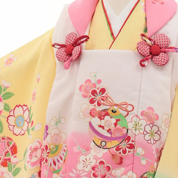 七五三レンタル(3歳女児被布)S073 白×黄 鞠桜菊