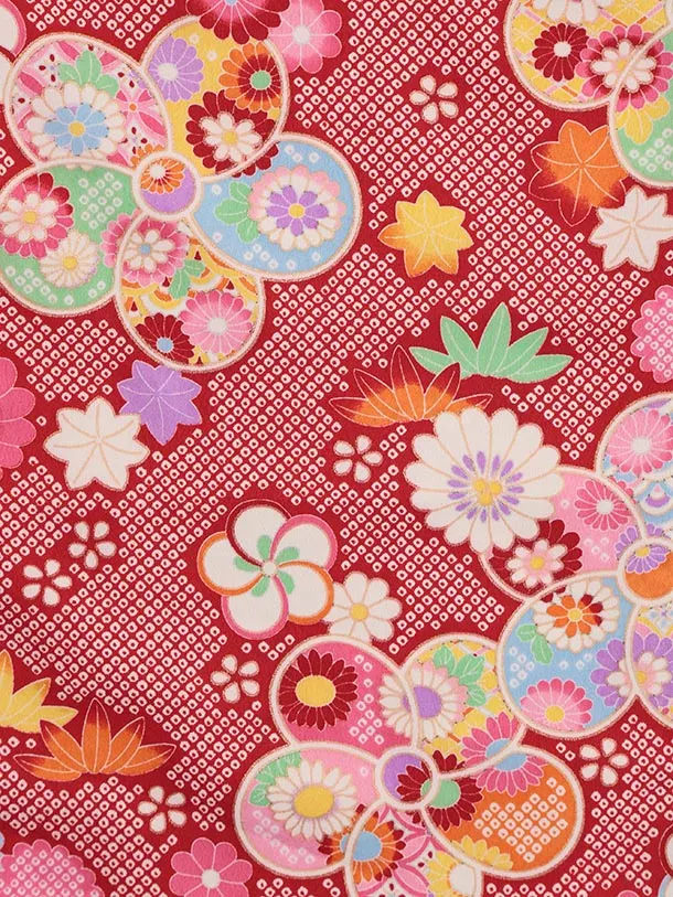 七五三レンタル(3歳女児被布)S074 ピンク×赤鹿の子 ねじり梅