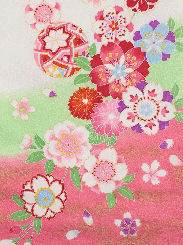 七五三レンタル(3歳女児被布)S075 白×ピンク 鞠桜菊