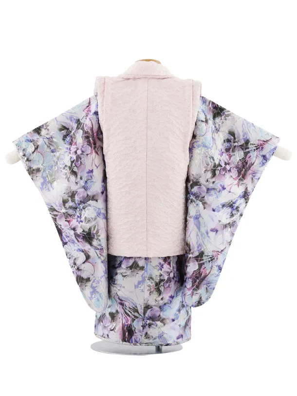 七五三レンタル(3歳女児被布)S076 ピンク×パープルピンク洋花