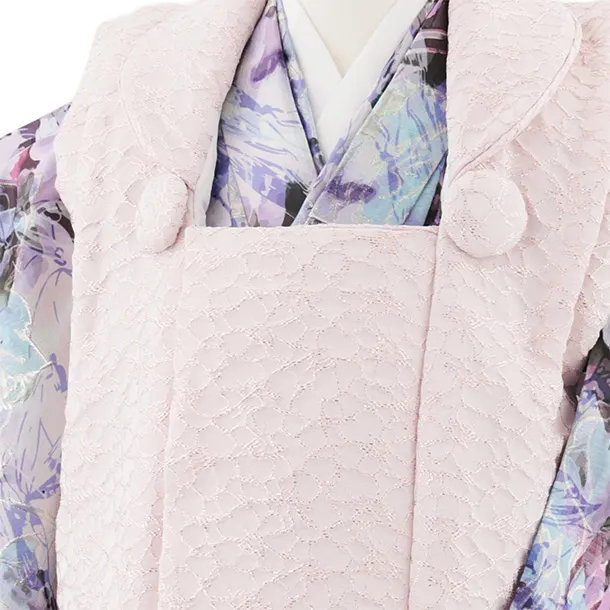 七五三レンタル(3歳女児被布)S076 ピンク×パープルピンク洋花