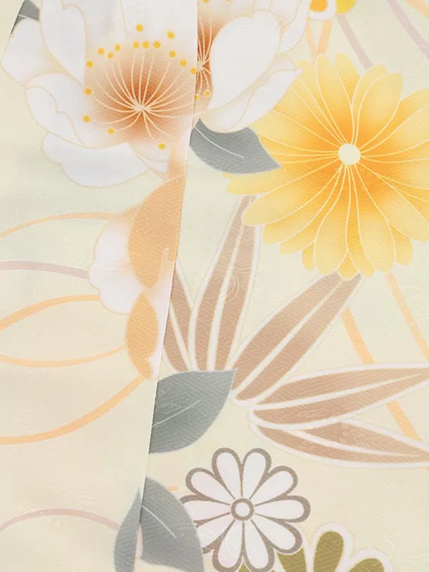 七五三レンタル(3歳女児被布)S078 白×薄黄 牡丹