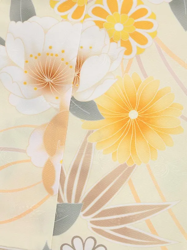 七五三レンタル(3歳女児被布)S080 白×薄黄 牡丹