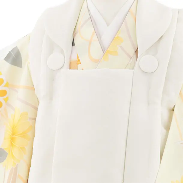 七五三レンタル(3歳女児被布)S080 白×薄黄 牡丹