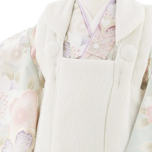 七五三レンタル(3歳女児被布)S081 オフホワイト×ペールグリーン シルバー桜