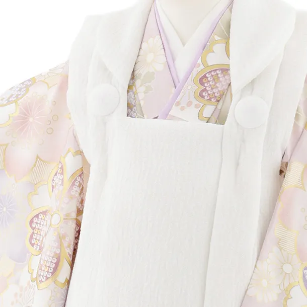 七五三レンタル(3歳女児被布)S085 オフホワイト×ペールパープル ゴールド桜