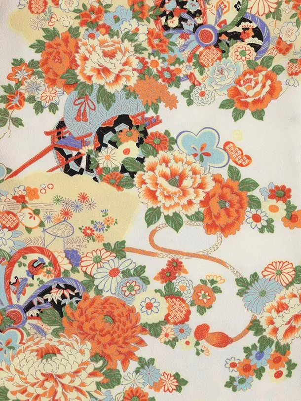 七五三レンタル(3歳女児被布)S094 白×ちりめん花車に菊