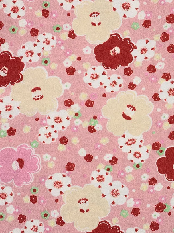 七五三レンタル(3歳女児被布)S097 オフホワイト×ピンク ちりめん椿梅