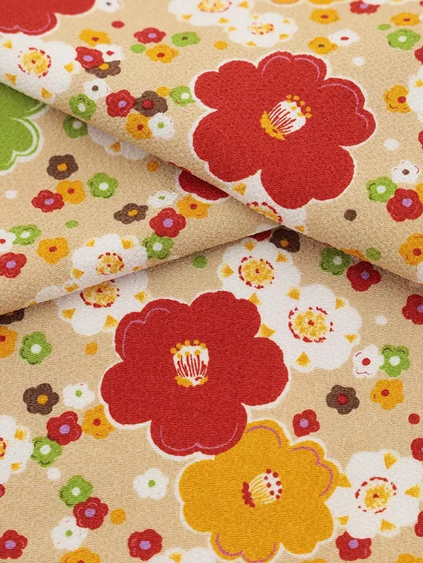 七五三レンタル(3歳女児被布)S098 オフホワイト×ベージュ ちりめん椿梅