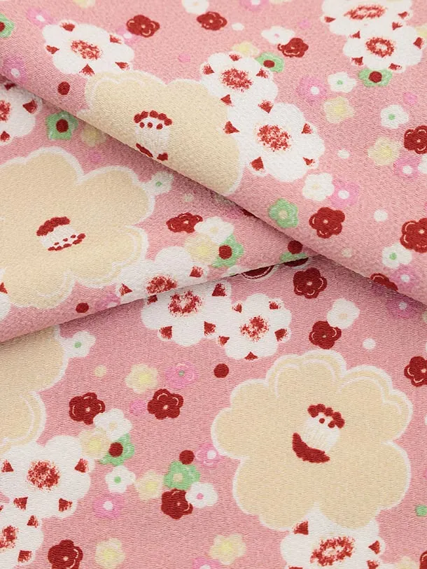 七五三レンタル(3歳女児被布)S099 赤地×ピンク ちりめん椿梅