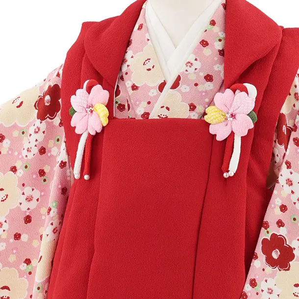 七五三レンタル(3歳女児被布)S099 赤地×ピンク ちりめん椿梅