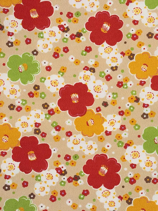 七五三レンタル(3歳女児被布)S100 山吹色×ベージュ ちりめん椿梅