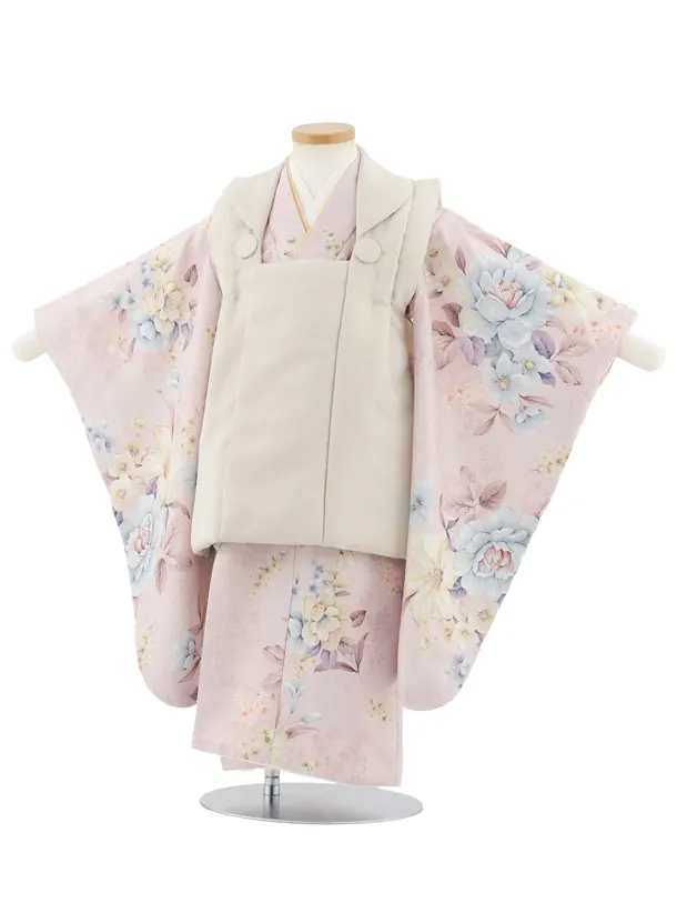 七五三レンタル(3歳女児被布)S105 ベージュ×薄ピンク花