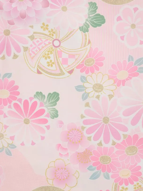 七五三レンタル(3歳女児被布)S108 式部浪漫 アイボリー刺繍花×ピンク丸紋花