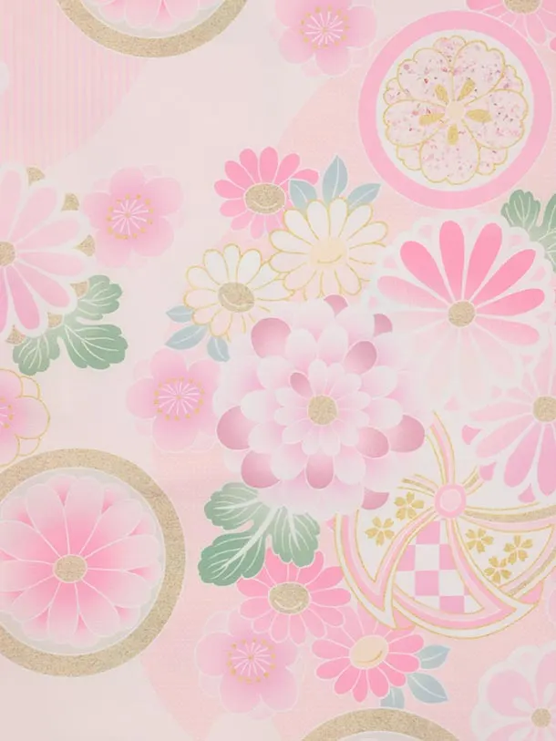 七五三レンタル(3歳女児被布)S108 式部浪漫 アイボリー刺繍花×ピンク丸紋花