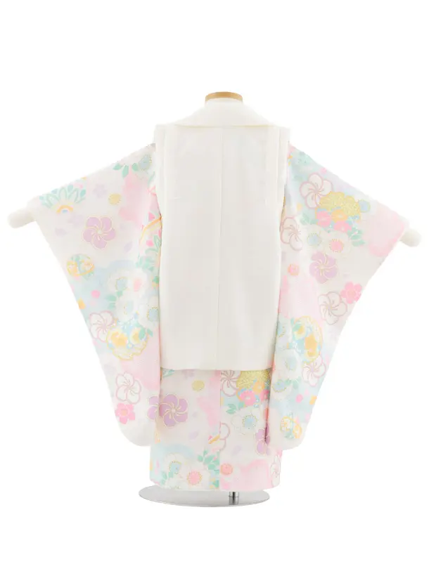 七五三レンタル(3歳女児被布)S110 式部浪漫 アイボリー刺繍花×鞠と花