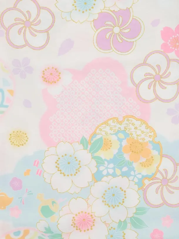 七五三レンタル(3歳女児被布)S110 式部浪漫 アイボリー刺繍花×鞠と花