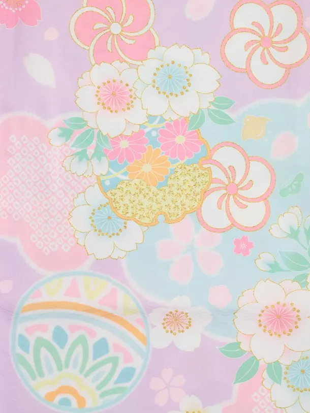 七五三(3歳女児被布)S111 式部浪漫 白花刺繍×パステルパープル 鞠と花